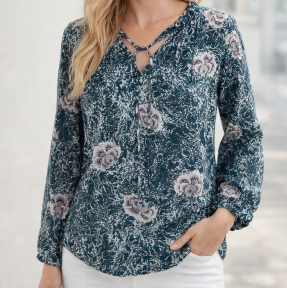 LOFT green floral long sleeve top
